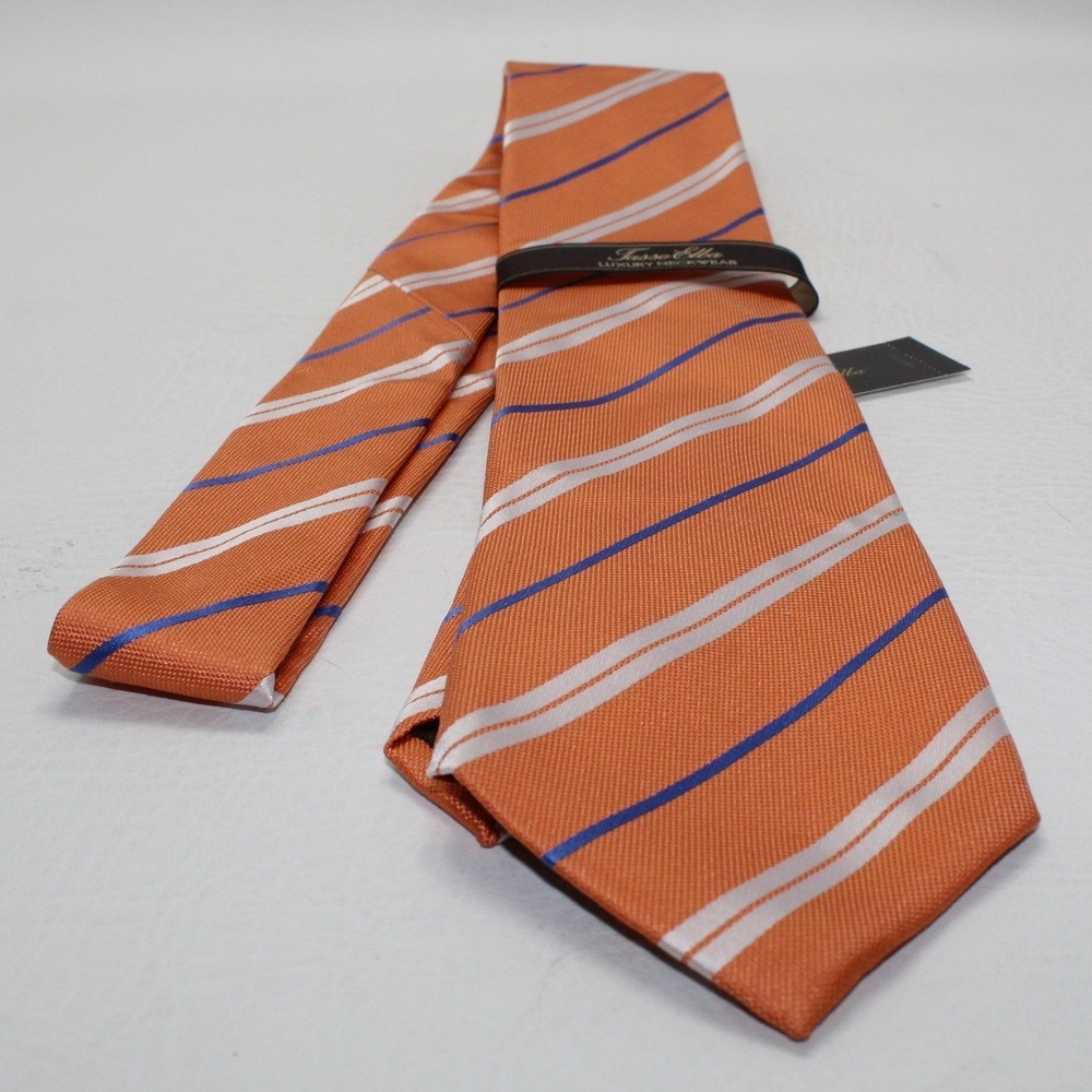 Tasso Elba Mens Orange Striped Silk Tie TF0599JJ‎ Textured Wide Stripe Luxury